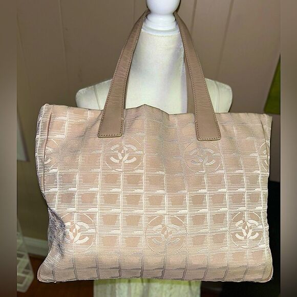 CHANEL Handbags - AUTHENTIC CHANEL Travel line Nylon & Leather Jacquard PM Tote. Beige/white. EUC